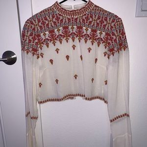 UO Creme Long-Sleeve Crop Blouse